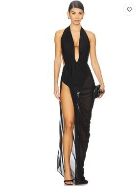 Atlein Women's Open Draped Gown Dress V-Neck Sleeveless Black Size 34/XS NWOT